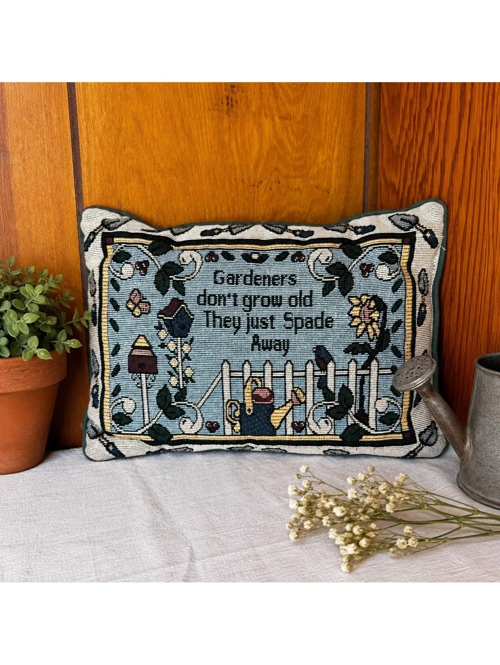 Vintage Gardeners Don’t Grow Old Spade Away Tapestry Throw Pillow 12 x 8